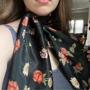 Black Floral Scarf with Red/Yellow/Purple Flowers